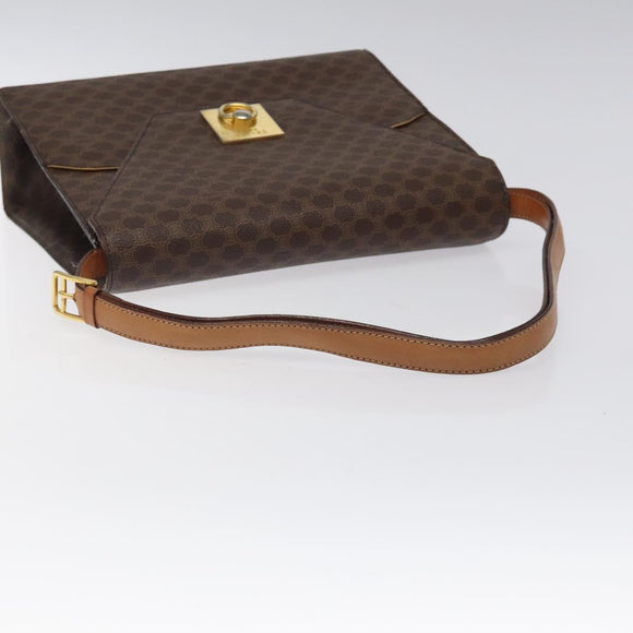 CELINE Macadam Canvas Shoulder Bag PVC Leather Brown Gold Auth MX221