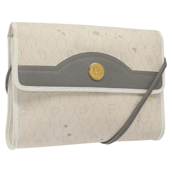 Christian Dior Honeycomb Canvas Shoulder Bag PVC White Auth MX224