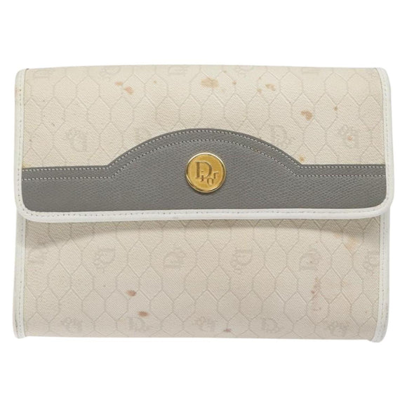 Christian Dior Honeycomb Canvas Shoulder Bag PVC White Auth MX224