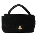 CHANEL Matelasse Hand Bag Velor Black Gold CC Auth MX239-1