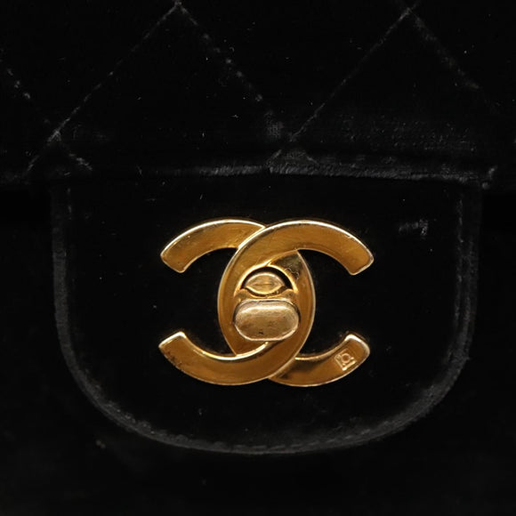 CHANEL Matelasse Hand Bag Velor Black Gold CC Auth MX239