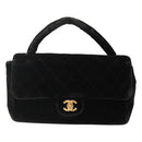 CHANEL Matelasse Hand Bag Velor Black Gold CC Auth MX239-13