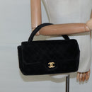 CHANEL Matelasse Hand Bag Velor Black Gold CC Auth MX239-21