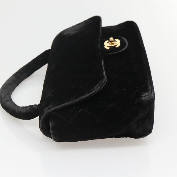 CHANEL Matelasse Hand Bag Velor Black Gold CC Auth MX239