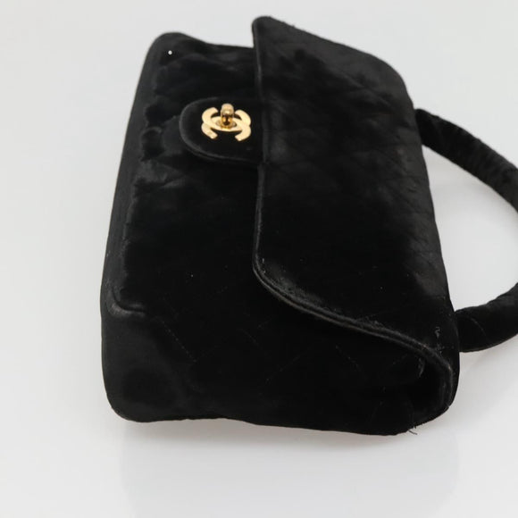 CHANEL Matelasse Hand Bag Velor Black Gold CC Auth MX239