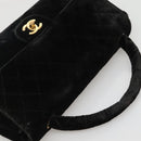 CHANEL Matelasse Hand Bag Velor Black Gold CC Auth MX239-6