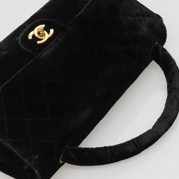 CHANEL Matelasse Hand Bag Velor Black Gold CC Auth MX239
