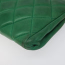 CHANEL Matelasse Pouch Leather Green Gold CC Auth MX240-14