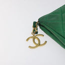 CHANEL Matelasse Pouch Leather Green Gold CC Auth MX240-9