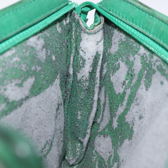 CHANEL Matelasse Pouch Leather Green Gold CC Auth MX240