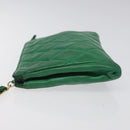 CHANEL Matelasse Pouch Leather Green Gold CC Auth MX240-4