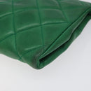 CHANEL Matelasse Pouch Leather Green Gold CC Auth MX240-7