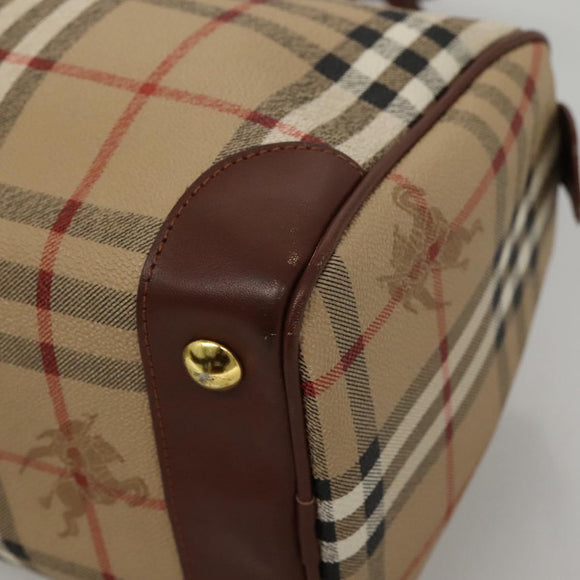 Burberrys Nova Check Boston Bag PVC Beige Gold Auth MX243