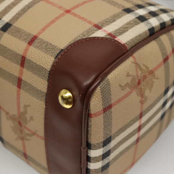 Burberrys Nova Check Boston Bag PVC Beige Gold Auth MX243