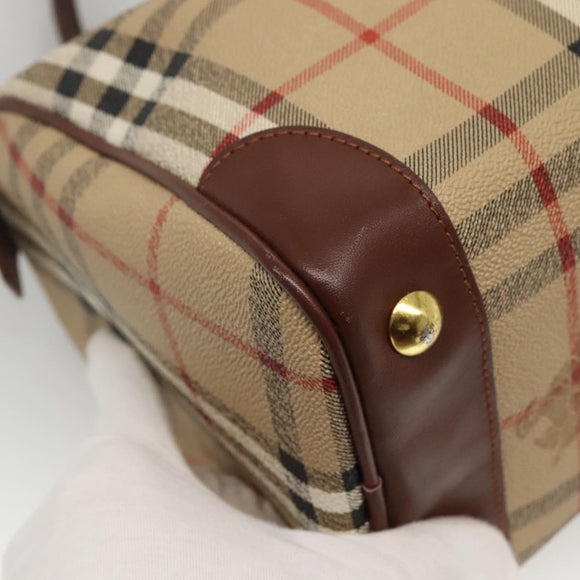 Burberrys Nova Check Boston Bag PVC Beige Gold Auth MX243