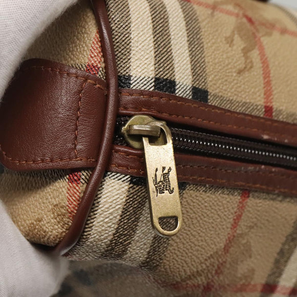 Burberrys Nova Check Boston Bag PVC Beige Gold Auth MX243