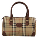 Burberrys Nova Check Boston Bag PVC Beige Gold Auth MX243-13