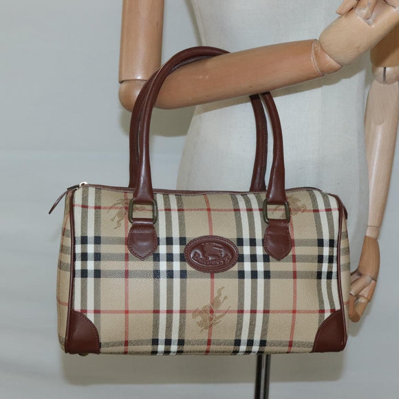 Burberrys Nova Check Boston Bag PVC Beige Gold Auth MX243