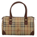 Burberrys Nova Check Boston Bag PVC Beige Gold Auth MX243-2