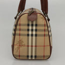 Burberrys Nova Check Boston Bag PVC Beige Gold Auth MX243-3