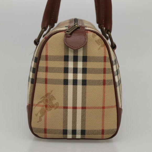 Burberrys Nova Check Boston Bag PVC Beige Gold Auth MX243