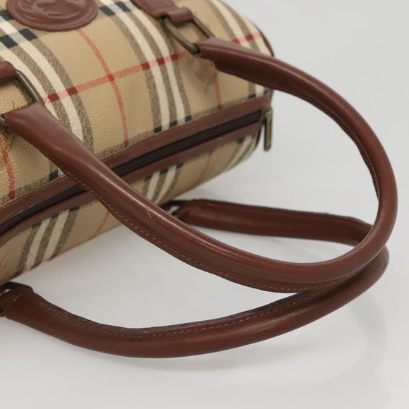 Burberrys Nova Check Boston Bag PVC Beige Gold Auth MX243