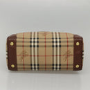 Burberrys Nova Check Boston Bag PVC Beige Gold Auth MX243-5