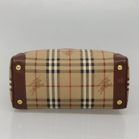 Burberrys Nova Check Boston Bag PVC Beige Gold Auth MX243