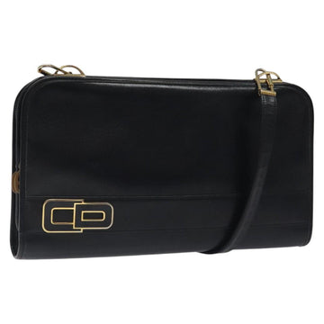 Christian Dior Shoulder Bag Leather Black Gold Auth MX244