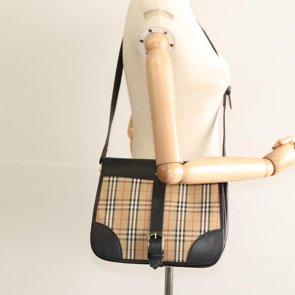 Burberrys Nova Check Shoulder Bag Canvas Beige Gold Auth MX256