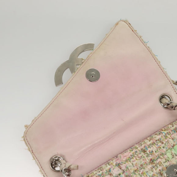 CHANEL Chain Shoulder Bag tweed Pink CC Auth MX268