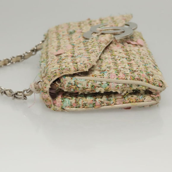 CHANEL Chain Shoulder Bag tweed Pink CC Auth MX268