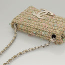 CHANEL Chain Shoulder Bag tweed Pink CC Auth MX268-6
