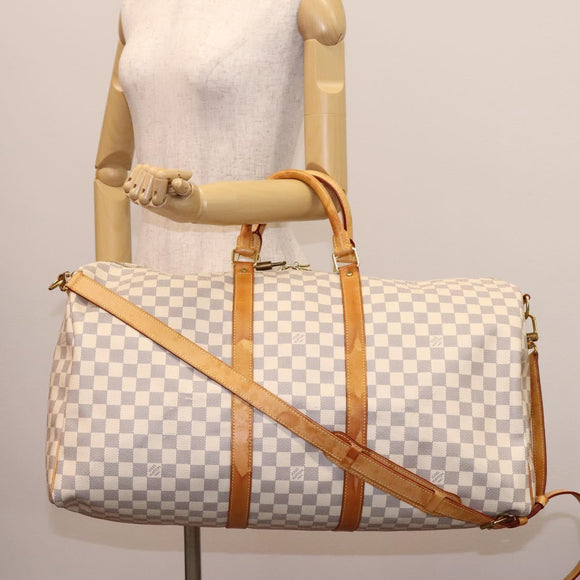 LOUIS VUITTON Damier Azur Keepall Bandouliere 55 Boston Bag N41429 Auth MX269