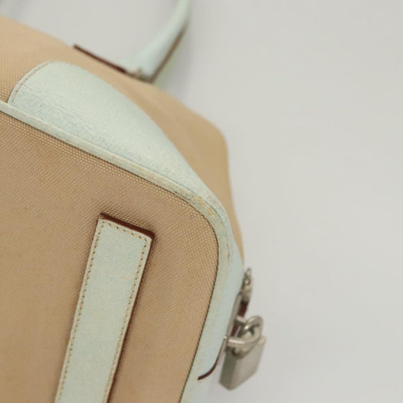 PRADA Hand Bag Canvas Beige Silver Auth MX276