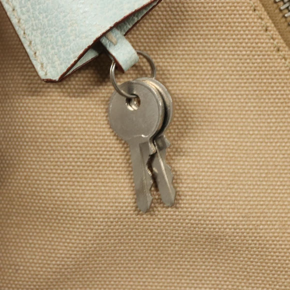 PRADA Hand Bag Canvas Beige Silver Auth MX276