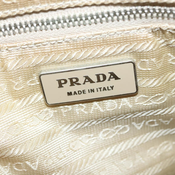 PRADA Hand Bag Canvas Beige Silver Auth MX276