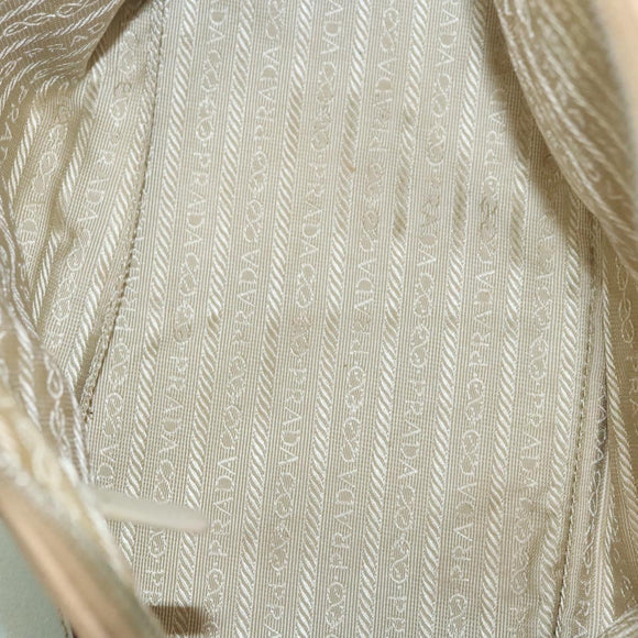 PRADA Hand Bag Canvas Beige Silver Auth MX276