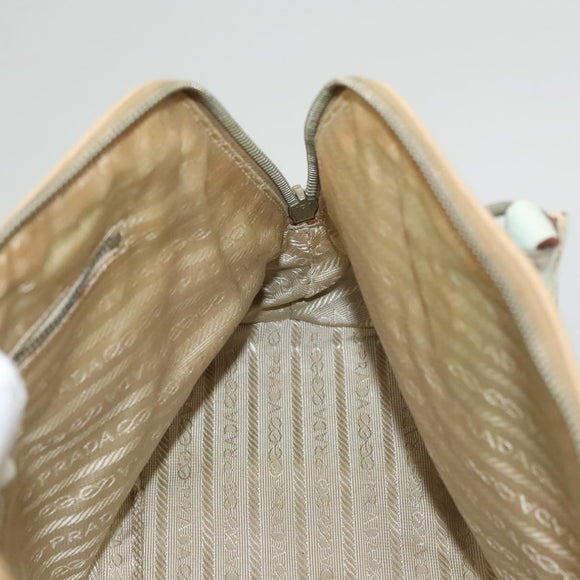 PRADA Hand Bag Canvas Beige Silver Auth MX276