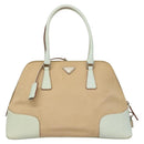 PRADA Hand Bag Canvas Beige Silver Auth MX276-13