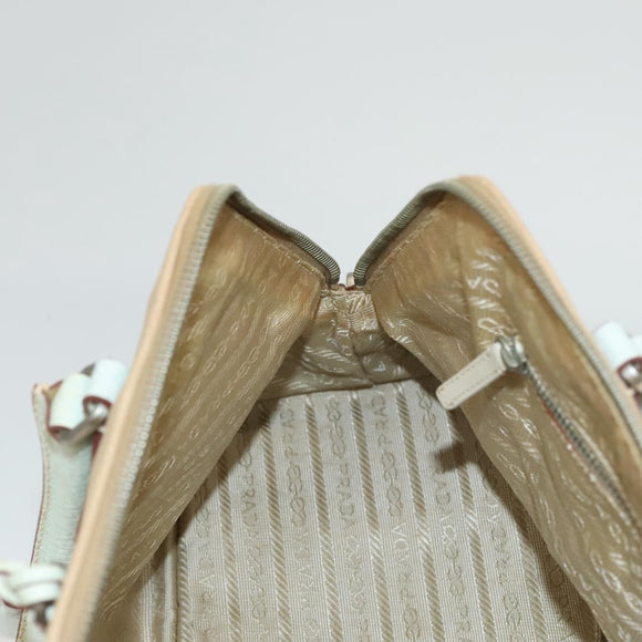 PRADA Hand Bag Canvas Beige Silver Auth MX276