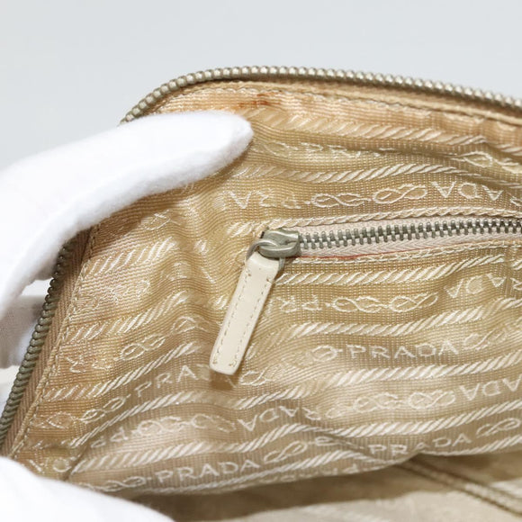PRADA Hand Bag Canvas Beige Silver Auth MX276