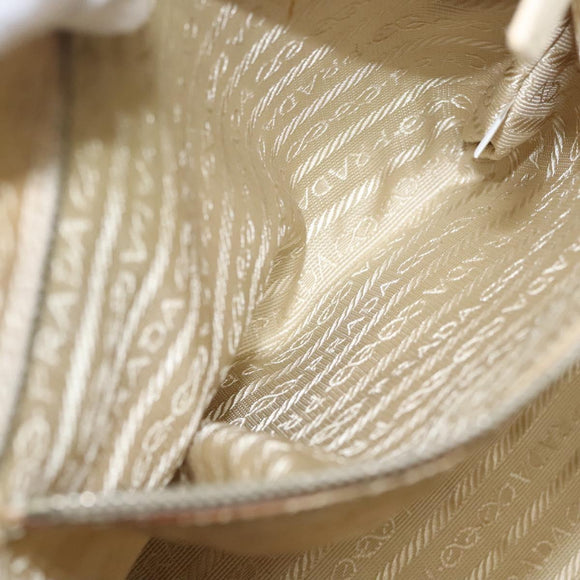 PRADA Hand Bag Canvas Beige Silver Auth MX276