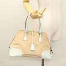 PRADA Hand Bag Canvas Beige Silver Auth MX276-24