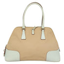 PRADA Hand Bag Canvas Beige Silver Auth MX276-2
