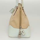 PRADA Hand Bag Canvas Beige Silver Auth MX276-3
