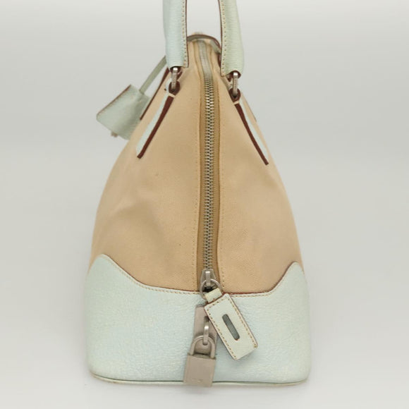 PRADA Hand Bag Canvas Beige Silver Auth MX276