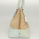 PRADA Hand Bag Canvas Beige Silver Auth MX276-4