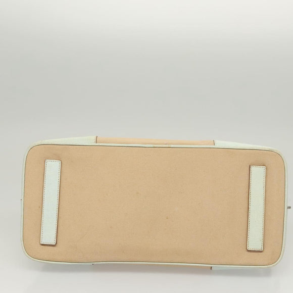 PRADA Hand Bag Canvas Beige Silver Auth MX276