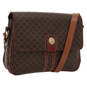 CELINE Macadam Canvas Shoulder Bag PVC Leather Brown Gold Auth MX296